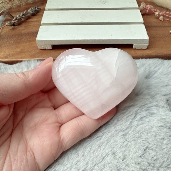 Beautiful Mangano Calcite Heart Carving - Picture 2 of 8